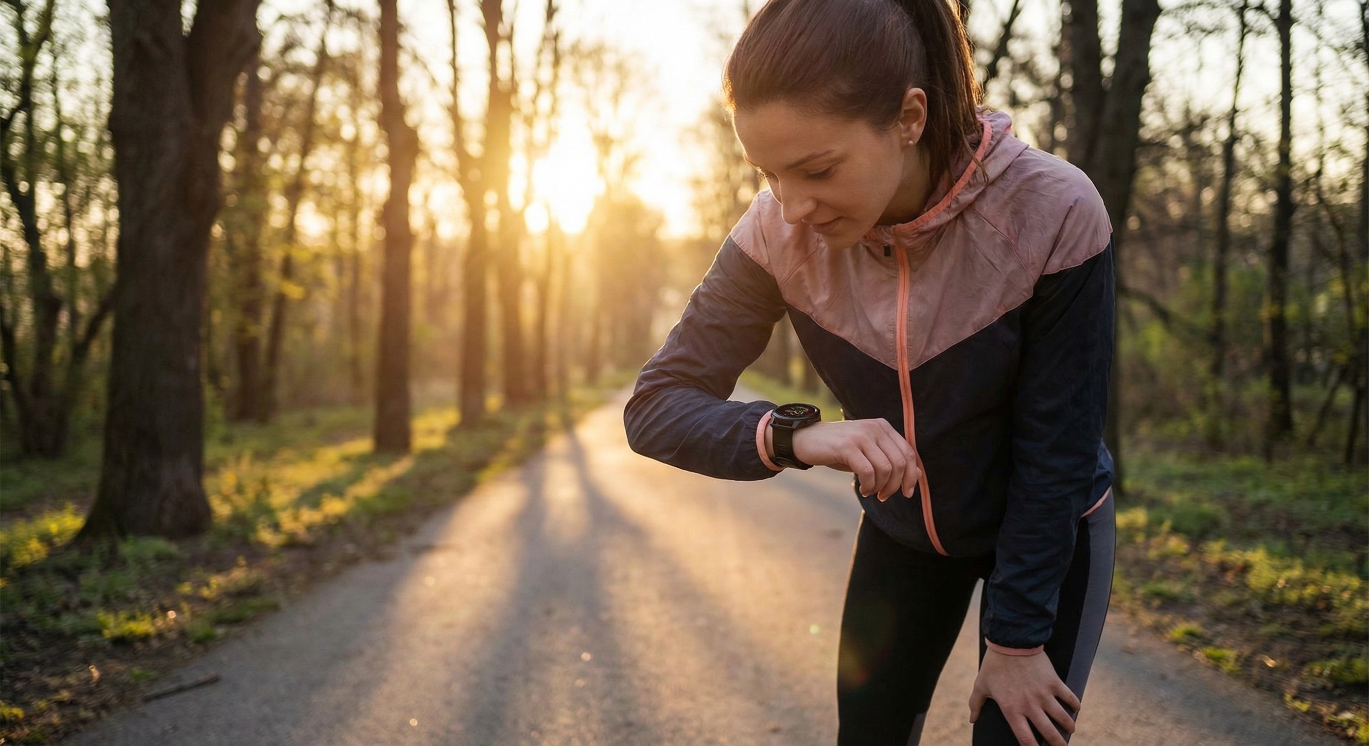 Active person checking smart watch while jogging